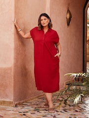 Live Unlimited Red Linen Blend Chuck On Shirt Dress - Image 5 of 5