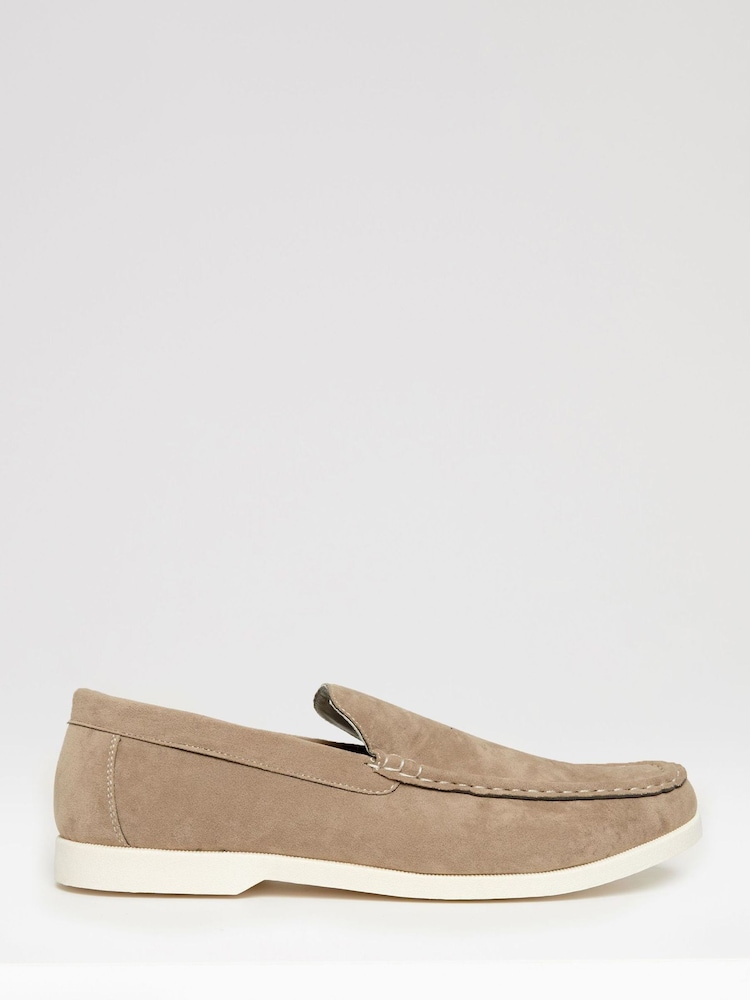 Threadbare Brown Light Faux Suede Slip On Loafers - Image 1 of 4