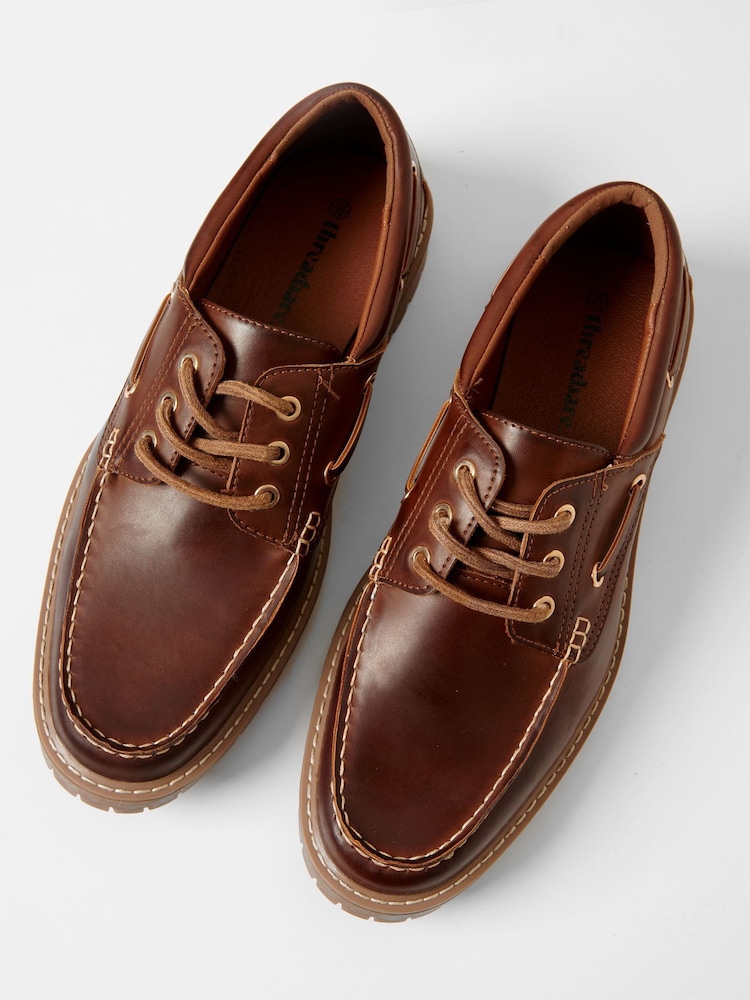 Threadbare Brown Chunky Boat Shoes - Image 2 of 4