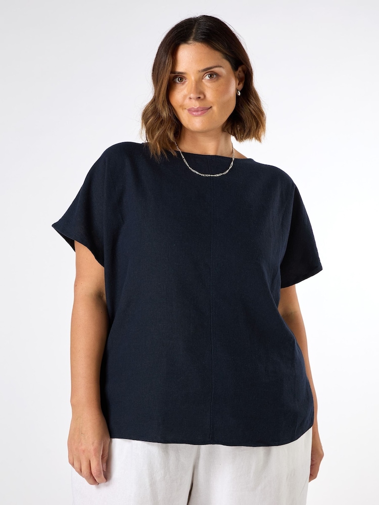 Live Unlimited Blue Linen Seamed Detail Top - Image 1 of 3