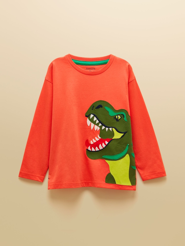 Joules Boys' Orange Long Sleeve Applique Graphic T-Shirt - Image 1 of 5 Joules Boys' Orange Long Sleeve Applique Graphic T-Shirt - Image 1 of 5