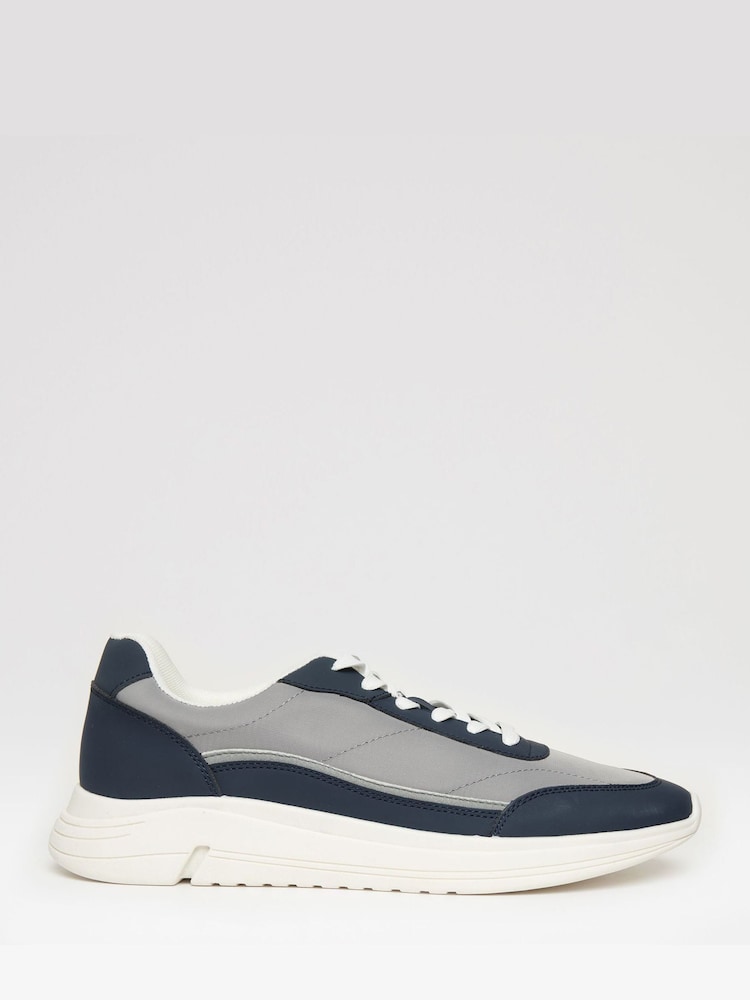 Threadbare Blue Retro Panelled Court Trainers - Image 1 of 4 Threadbare Blue Retro Panelled Court Trainers - Image 1 of 4