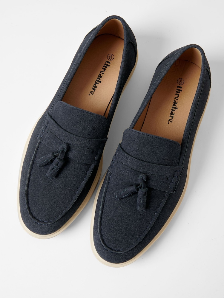 Threadbare Navy Faux Suede Tassel Loafers - Image 2 of 4
