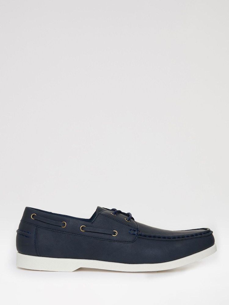 Threadbare Blue Faux Suede Boat Shoes - Image 1 of 4