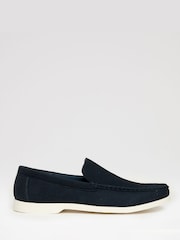 Threadbare Navy Faux Suede Slip On Loafers - Image 1 of 4