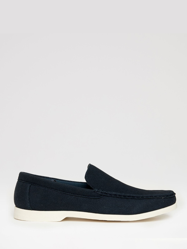 Threadbare Navy Faux Suede Slip On Loafers - Image 1 of 4