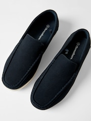 Threadbare Navy Faux Suede Slip On Loafers - Image 2 of 4
