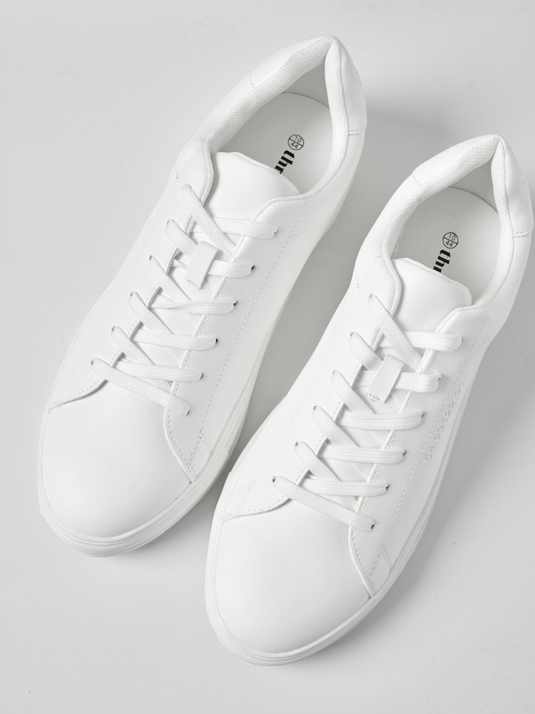 Threadbare White PU Court Trainers - Image 2 of 4 Threadbare White PU Court Trainers - Image 2 of 4