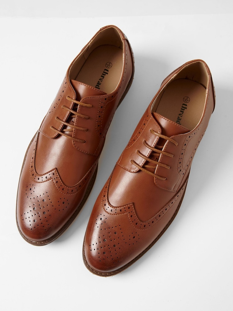 Threadbare Brown Faux Leather Brogues - Image 2 of 4