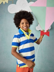 Joules Boys' Woody Blue & White Striped Cotton Polo Shirt - Image 1 of 6