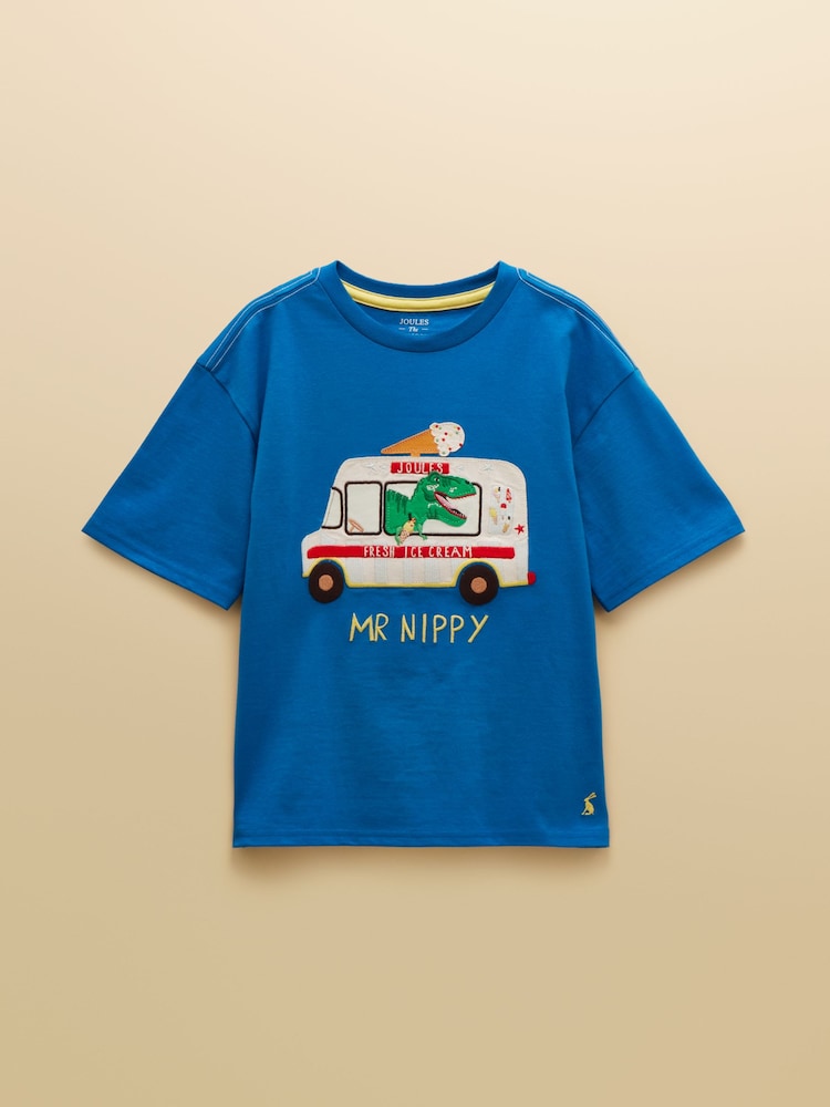 Joules Boys' Archie Blue Applique Graphic T-Shirt - Image 1 of 4