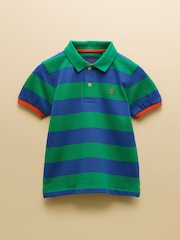 Vert et bleu - Joules Boys' Woody Striped Cotton Polo Shirt - Image 1 de 4