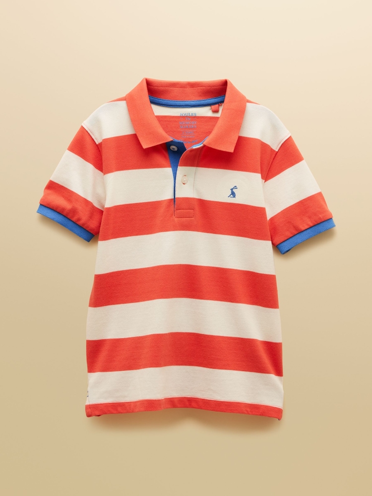 Orange et blanc - Joules Boys' Woody Striped Cotton Polo Shirt - Image 1 de 5