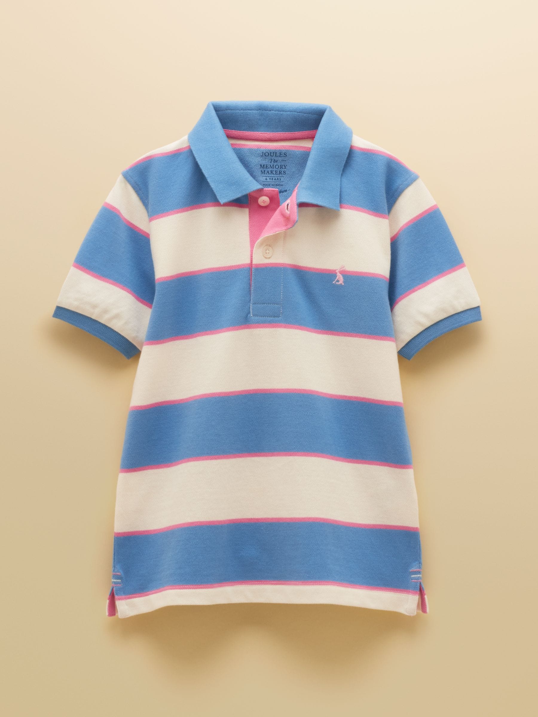 Joules Boys' Woody Pink Striped Cotton Polo Shirt