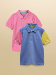 Joules Boys' Woody Pink/Blue Short Sleeve Polo Shirts 2 Pack - Image 1 of 7