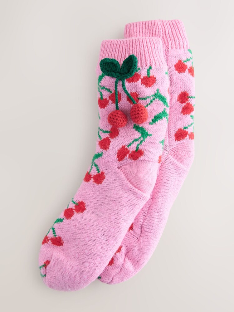 Pink Cherries Chunky Slipper Socks 1 Pack - Image 1 of 3 Pink Cherries Chunky Slipper Socks 1 Pack - Image 1 of 3