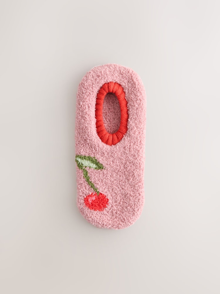 Pink Cherries Print Cosy Footsie Socks 1 Pack - Image 1 of 4