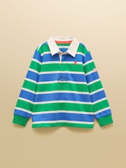 Joules Boys' Green & Blue Long Sleeve Rugby Shirt - Image 1 of 5