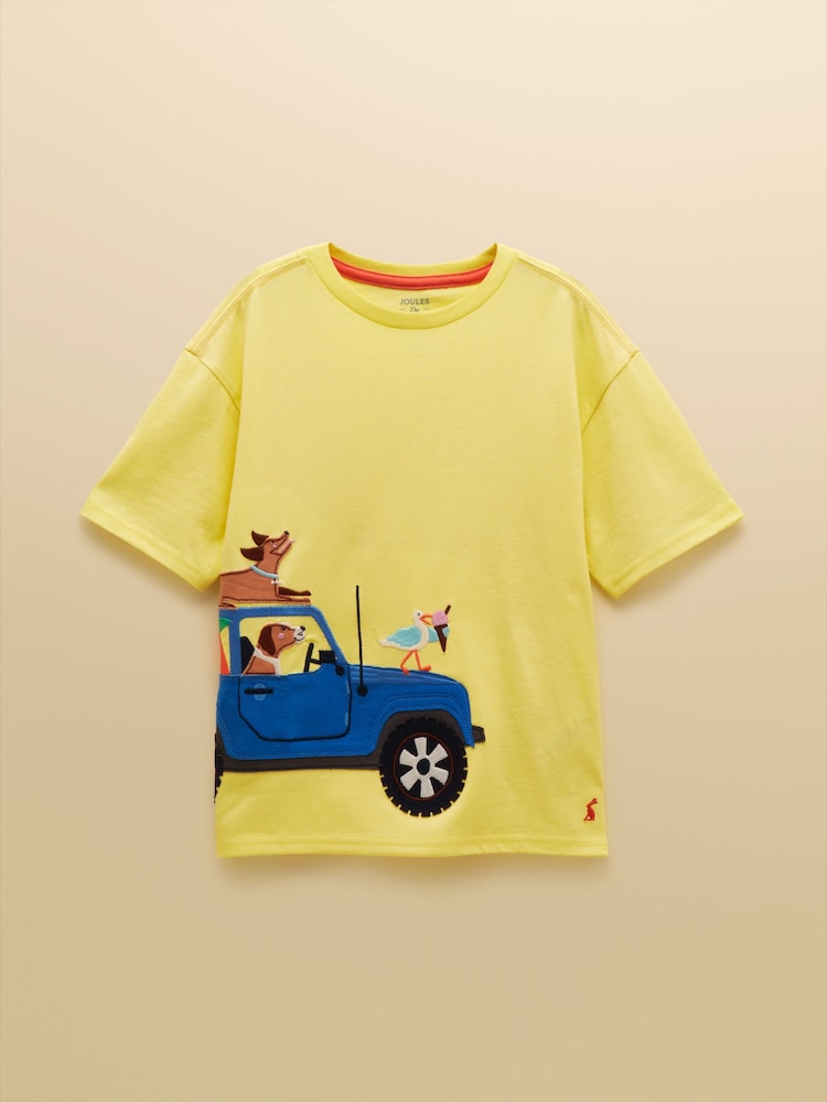 Joules Boys' Archie Yellow Applique Graphic T-Shirt - Image 1 of 5
