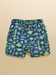 Joules Boys' Blue Printed Swim Shorts - Image 1 of 4