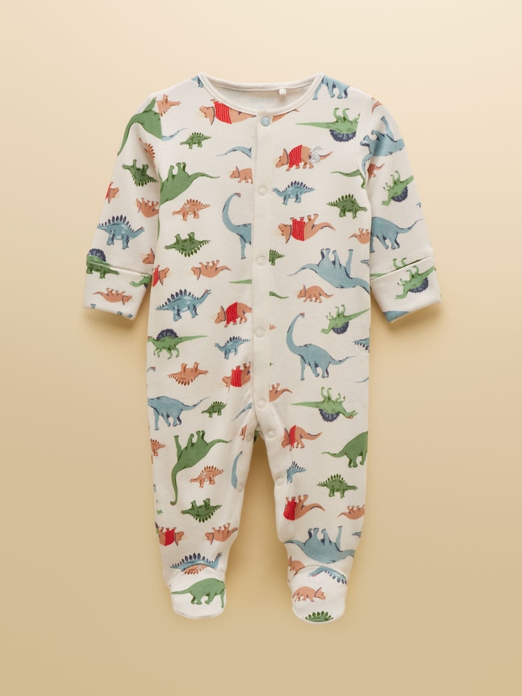 Joules Razamataz Cream Dino Cotton Babygrow - Image 1 of 5