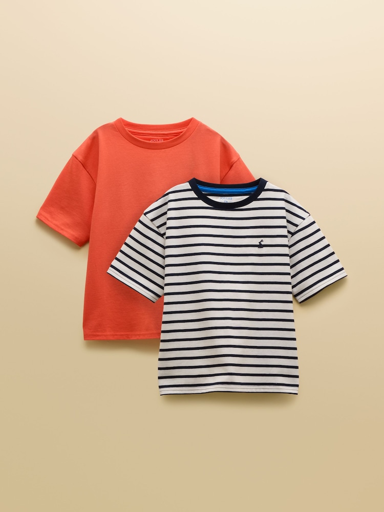 Joules Boys' Let's Go Orange & Navy Pack Of Two Short Sleeve T-Shirts - Image 1 of 7 Joules Boys' Let's Go Orange & Navy Pack Of Two Short Sleeve T-Shirts - Image 1 of 7