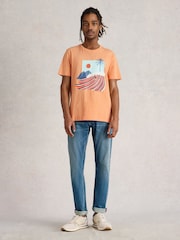 White Stuff Orange 100% Cotton Abersoch Surfs Up Graphic T-Shirt - Image 1 of 6