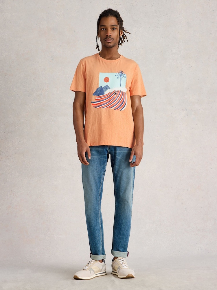 White Stuff Orange 100% Cotton Abersoch Surfs Up Graphic T-Shirt - Image 1 of 6