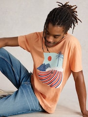 White Stuff Orange 100% Cotton Abersoch Surfs Up Graphic T-Shirt - Image 3 of 6