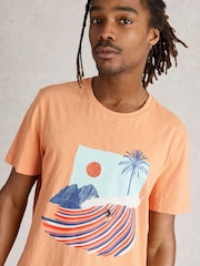 White Stuff Orange 100% Cotton Abersoch Surfs Up Graphic T-Shirt - Image 4 of 6