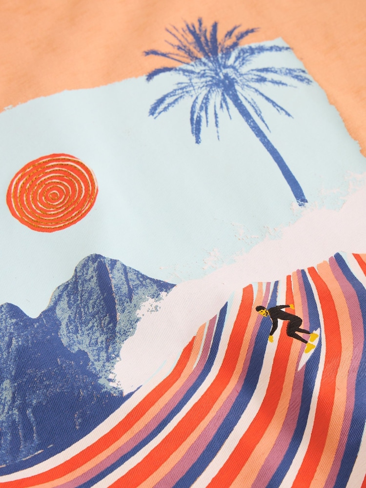 White Stuff Orange 100% Cotton Abersoch Surfs Up Graphic T-Shirt - Image 6 of 6