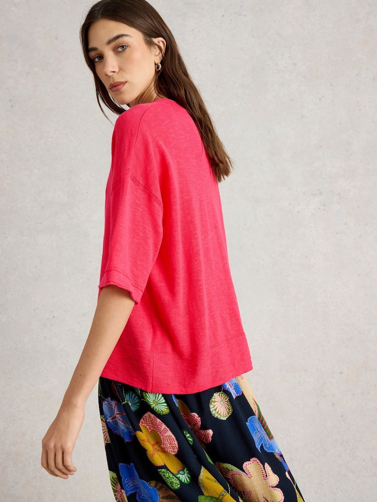 White Stuff Pink Kate Linen Blend T-Shirt - Image 2 of 6