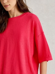 White Stuff Pink Kate Linen Blend T-Shirt - Image 4 of 6
