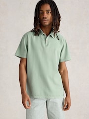 White Stuff Green 100% Organic Cotton Anderby Woven Polo Shirt - Image 1 of 6