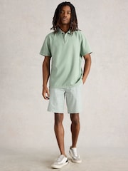 White Stuff Green 100% Organic Cotton Anderby Woven Polo Shirt - Image 2 of 6