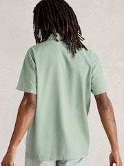 White Stuff Green 100% Organic Cotton Anderby Woven Polo Shirt - Image 4 of 6