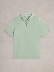 White Stuff Green 100% Organic Cotton Anderby Woven Polo Shirt - Image 5 of 6