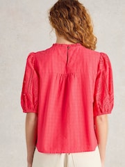 White Stuff Pink Lexi 100% Organic Cotton Broderie Top - Image 2 of 6