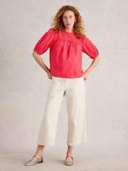White Stuff Pink Lexi 100% Organic Cotton Broderie Top - Image 3 of 6