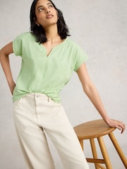 White Stuff Green Nelly Notch Embroidered T-Shirt - Image 3 of 6
