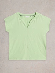 White Stuff Green Nelly Notch Embroidered T-Shirt - Image 5 of 6