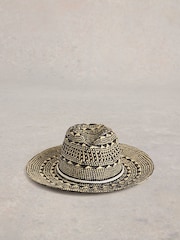 White Stuff Black Mosaic Fedora Hat - Image 1 of 2