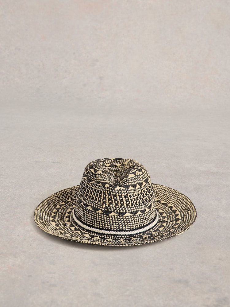 White Stuff Black Mosaic Fedora Hat - Image 1 of 2