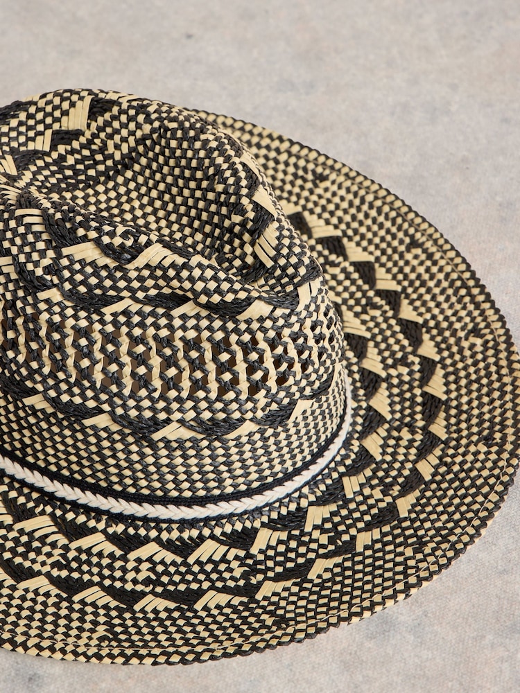 White Stuff Black Mosaic Fedora Hat - Image 2 of 2