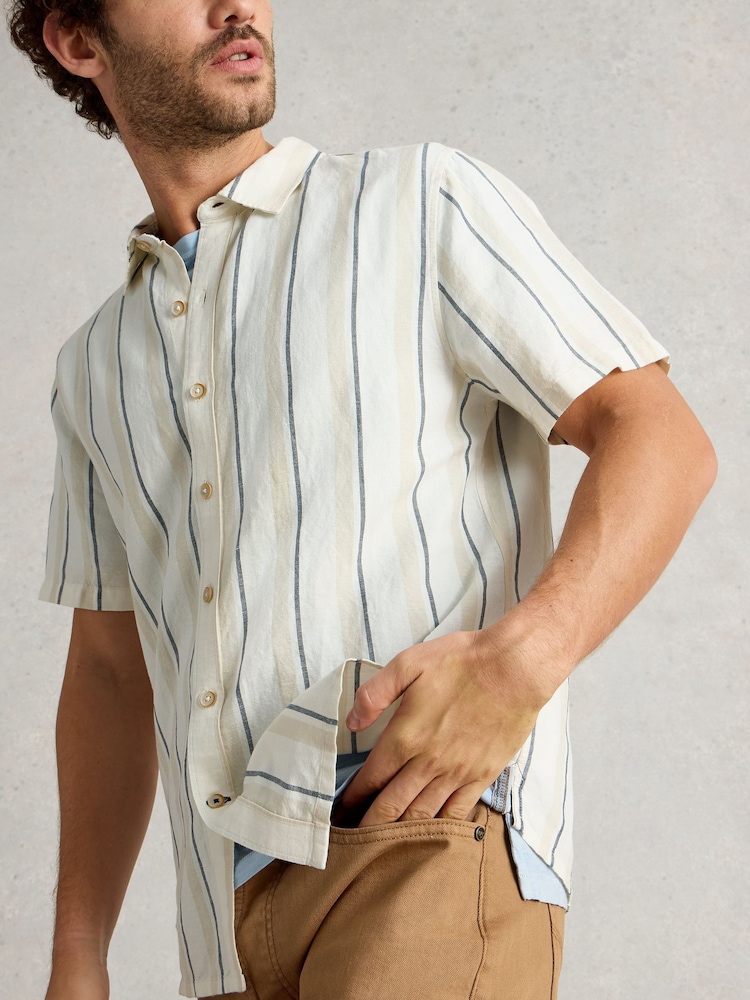 White Stuff Natural Keswick Short Sleeve Stripe Linen Shirt - Image 4 of 7