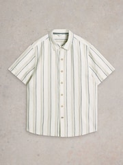 White Stuff Natural Keswick Short Sleeve Stripe Linen Shirt - Image 6 of 7