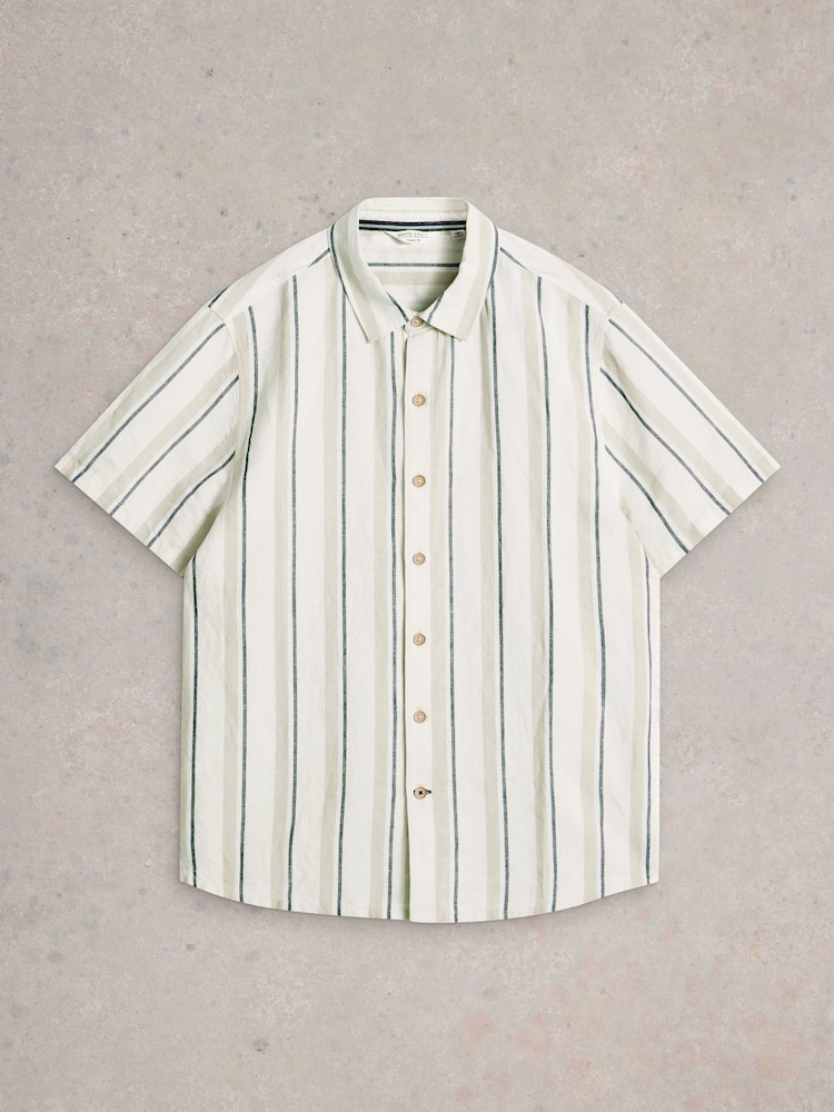 White Stuff Natural Keswick Short Sleeve Stripe Linen Shirt - Image 6 of 7