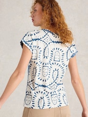 White Stuff Blue Light Nelly Notch Neck 100% Cotton T-Shirt - Image 2 of 6