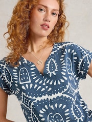 White Stuff Blue Light Nelly Notch Neck 100% Cotton T-Shirt - Image 3 of 6