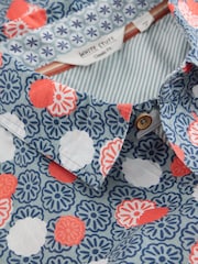 White Stuff Blue 100% Organic Cotton Floral Stamp Short Sleeve Printed Shirt - Image 6 of 6